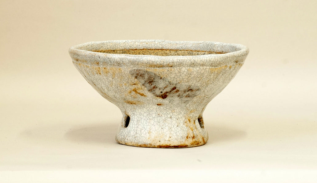 Bunzan Bonsai Pot with White, High Feet 6.6"(16.8cm) B065 +++ Shipping Free