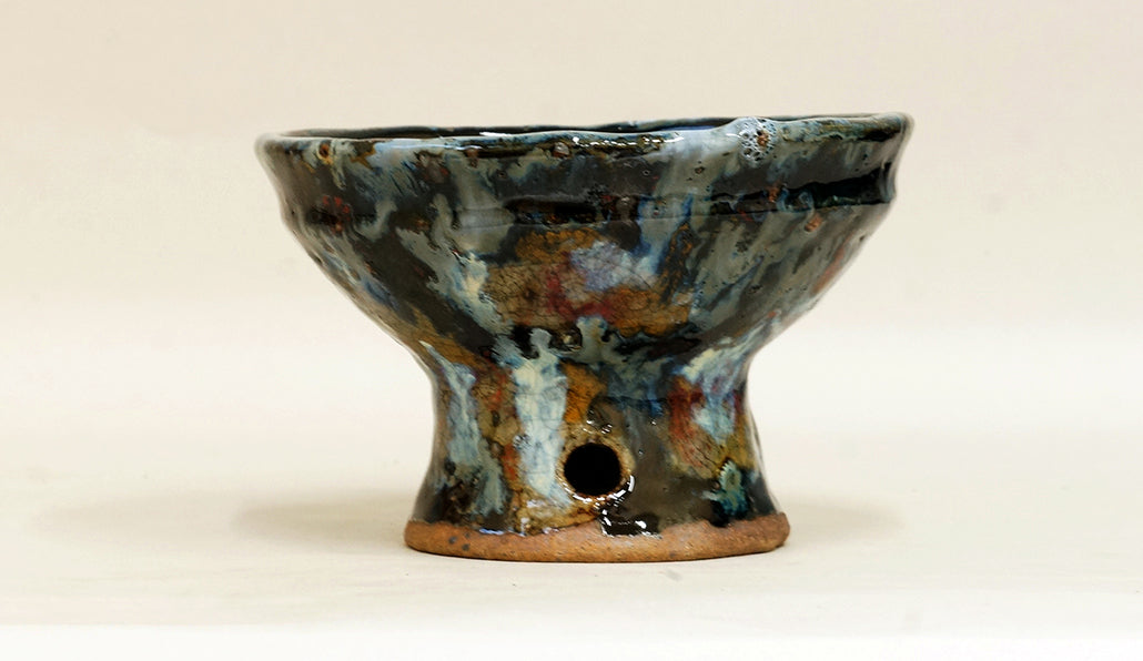 Bunzan Black Round Bonsai Pot with High Feet 6.1"(15.5cm) B084 +++ Shipping Free