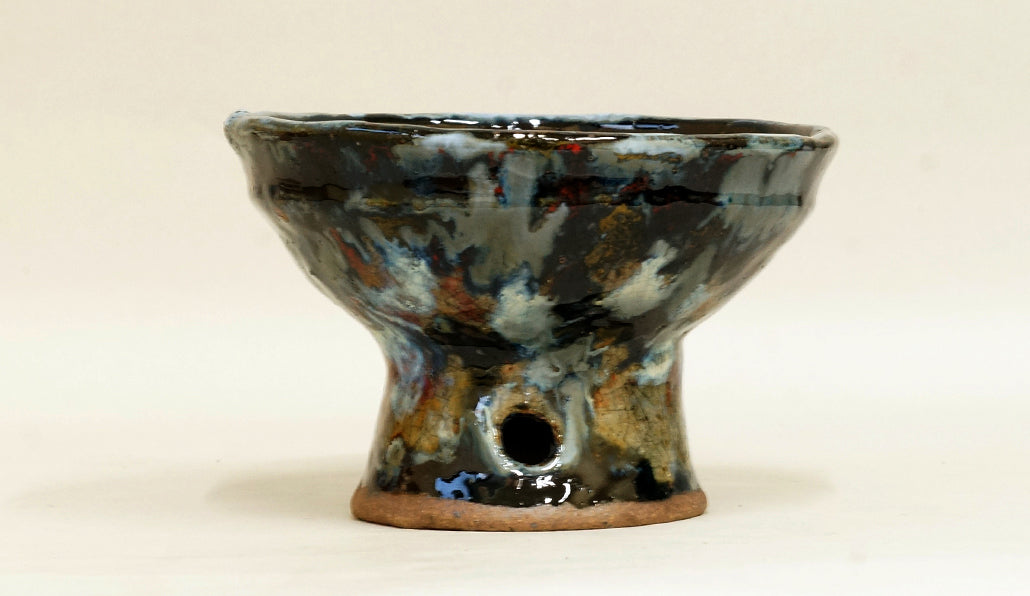 Bunzan Black Round Bonsai Pot with High Feet 6.1"(15.5cm) B084 +++ Shipping Free