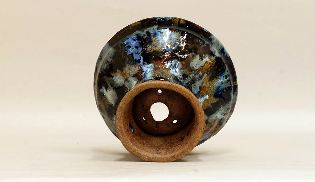 Bunzan Black Round Bonsai Pot with High Feet 6.1"(15.5cm) B084 +++ Shipping Free