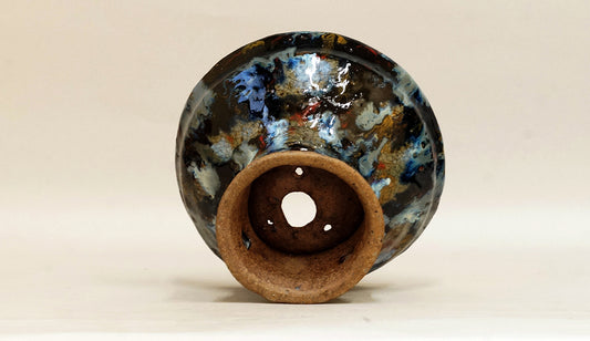 Bunzan Black Round Bonsai Pot with High Feet 6.1"(15.5cm) B084 +++ Shipping Free