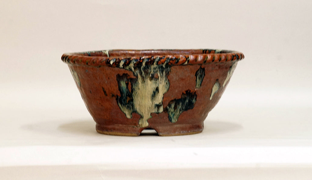 Bunzan Round Bonsai Pot with Brown & White Glaze 8.7"(22cm) B085  +++ Shipping Free