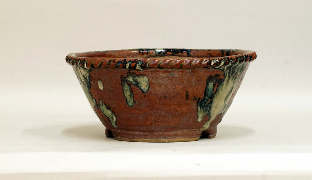 Bunzan Round Bonsai Pot with Brown & White Glaze 8.7"(22cm) B085  +++ Shipping Free