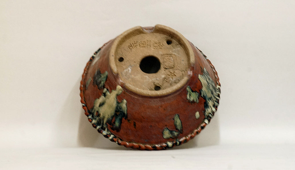 Bunzan Round Bonsai Pot with Brown & White Glaze 8.7"(22cm) B085  +++ Shipping Free