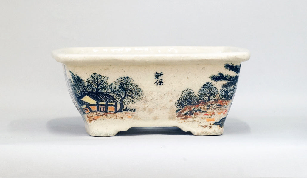Bonsai Pot Featuring a Scene of a hometown by Bunzan 9"(22.8cm) B090