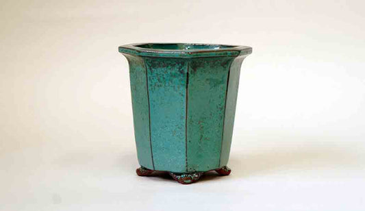 Eimei Octagonal Cascade Style Bonsai Pot in Blue Oribe 4.3"(11cm)+++Shipping Free