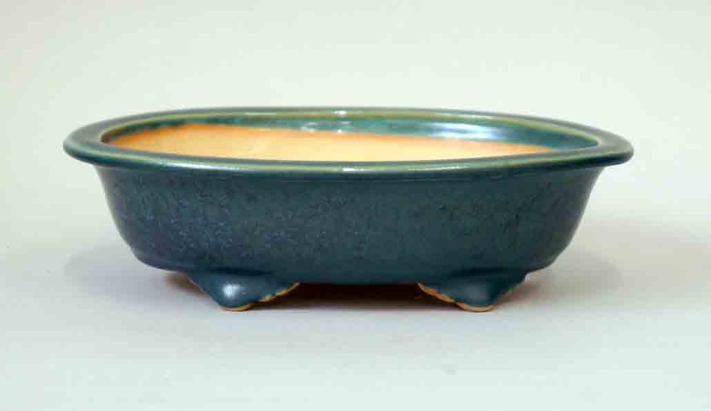 Eimei Bonsai Pot with Rim, Blue-Oribe Glaze 7.8"(20cm) +++Shipping Free