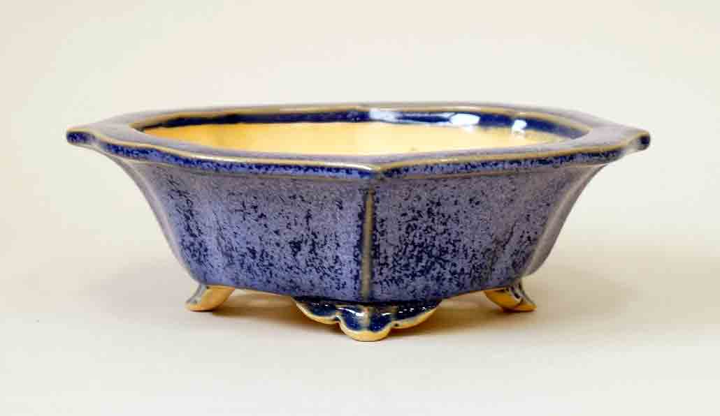 Eimei Kenmokko Bonsai Pot in Navy with Purple crystals 7.4" (19cm) +++Shipping Free　