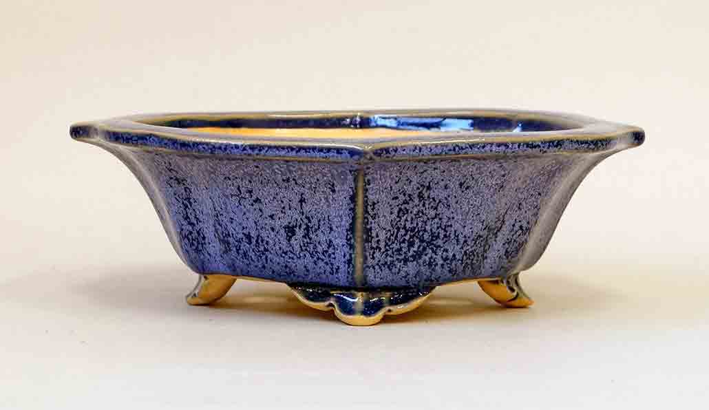 Eimei Kenmokko Bonsai Pot in Navy with Purple crystals 7.4" (19cm) +++Shipping Free　