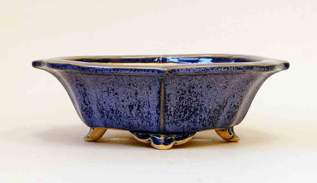 Eimei Kenmokko Bonsai Pot in Navy with Purple crystals 7.4" (19cm) +++Shipping Free　