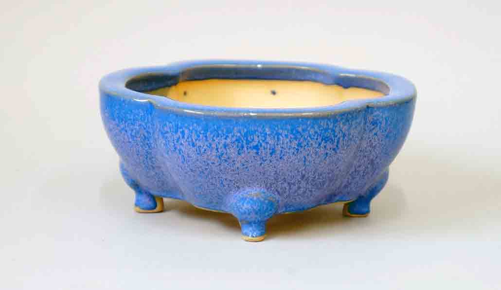 Square Mokko Shaped Bonsai Pot in Blue with Purple crystals 5.9"(15cm)+++ Shipping Free