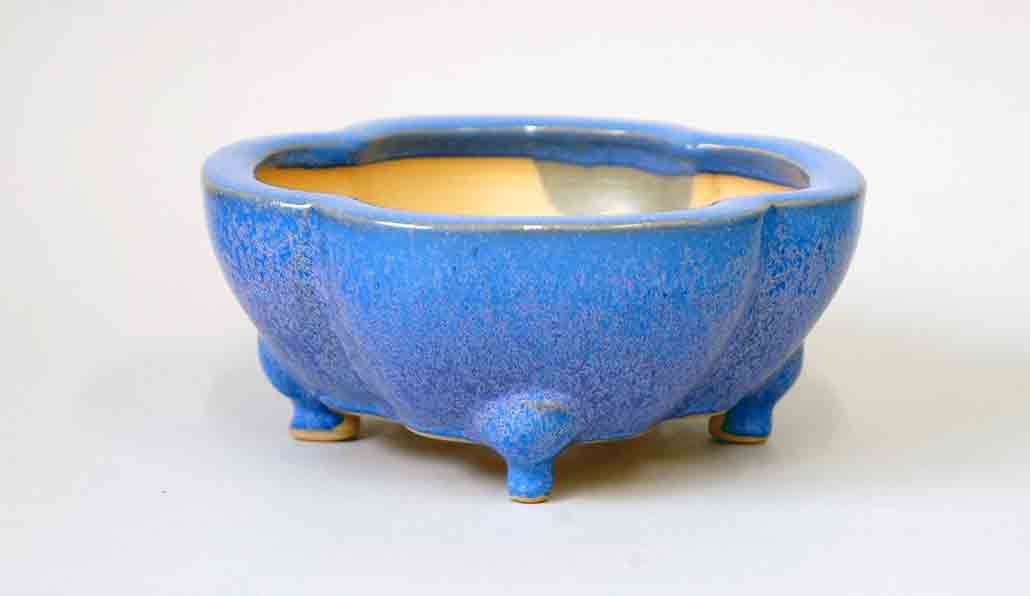 Square Mokko Shaped Bonsai Pot in Blue with Purple crystals 5.9"(15cm)+++ Shipping Free