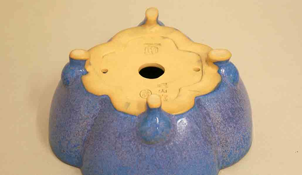 Square Mokko Shaped Bonsai Pot in Blue with Purple crystals 5.9"(15cm)+++ Shipping Free
