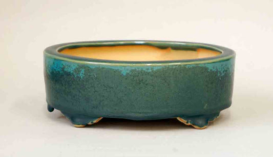 Eimei Oval Blue-Oribe Bonsai Pot 7.4" (19cm) +++Shipping Free　