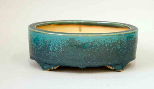 Eimei Oval Blue-Oribe Bonsai Pot 7.4" (19cm) +++Shipping Free　