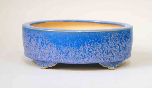 Eimei Oval Bonsai Pot in Blue with Purple crystals 7.4" (19cm) +++Shipping Free　