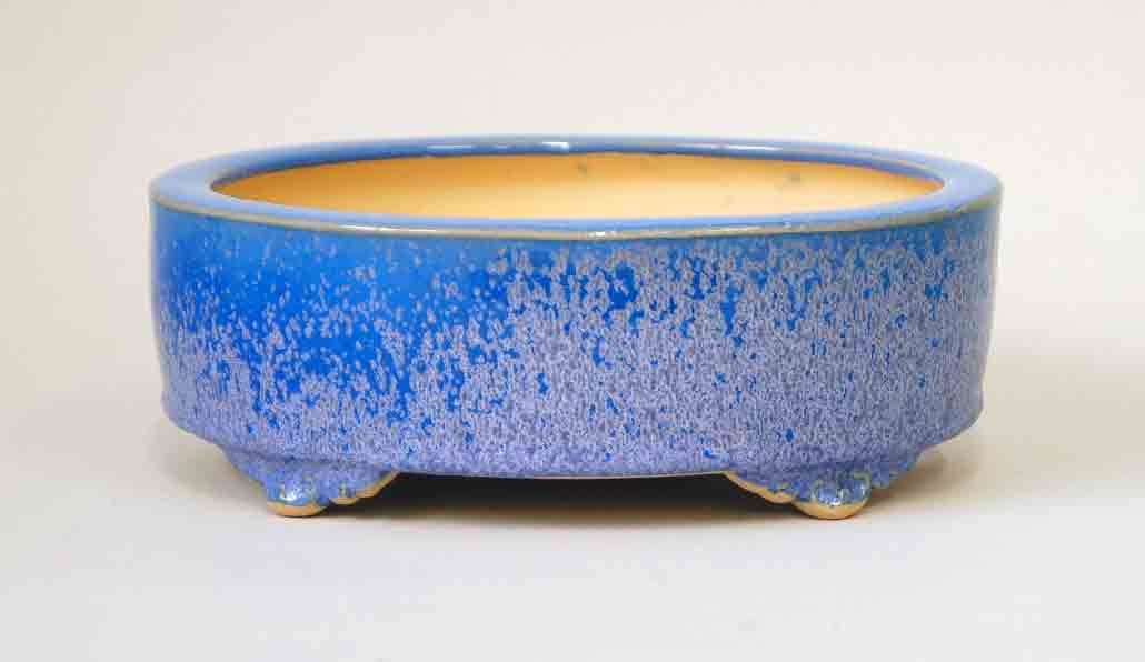 Eimei Oval Bonsai Pot in Blue with Purple crystals 7.4" (19cm) +++Shipping Free　