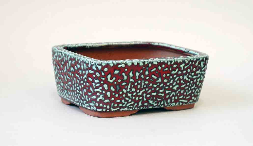 Incredibly rare! Red & Blue Kairagi Bonsai Pot by Eimei 6"(15.5cm) +++ Shipping Free