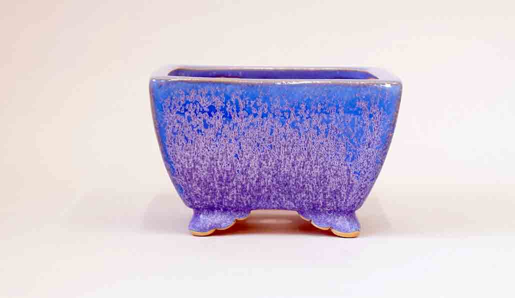 Eimei Square Bonsai Pot in Blue with Purple Crystals 5(13cm)+++
