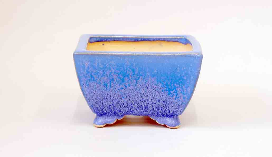 Eimei Square Bonsai Pot in Blue with Purple Crystals  5"(13cm)+++Shipping Free