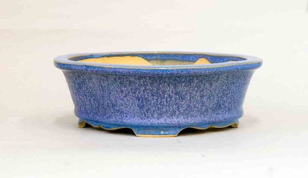 Eimei Oval Bonsai Pot in Blue with Purple crystals 7.4 (19cm) +++