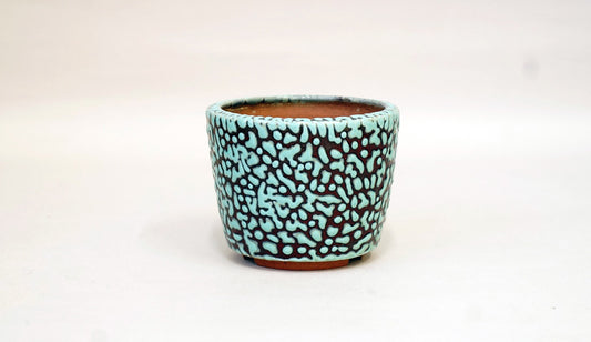 Red & Blue Kairagi Round Bonsai Pot by Eimei 3"(8cm) +++ Shipping Free