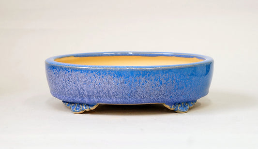 Eimei Oval Bonsai Pot in Blue with Purple crystals 7.4" (19cm) +++Shipping Free　