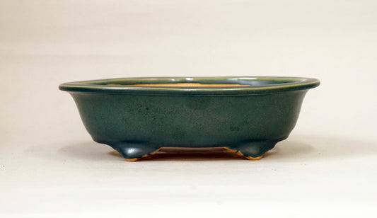 Eimei Bonsai Pot with Rim, Oribe Glaze 7.8"(20cm) +++Shipping Free