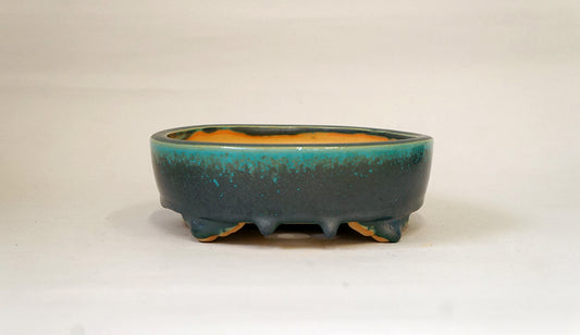 EImei Blue Oribe Oval Bonsai Pot 7.0"(18.4cm) +++Shipping Free