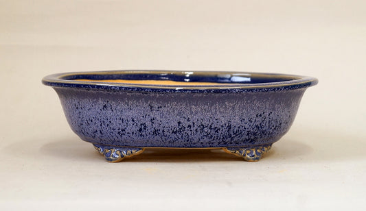 Beautiful Patina! Eimei Navy Glazed Bonsai Pot with Rim "7.8(20cm) +++Shipping Free