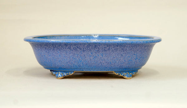 Eimei Sky Blue Oval Bonsai Pot with Rim, 7.5