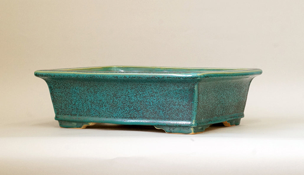 Eimei Rectangle Bonsai Pot in Blue Oribe 12"(31cm) +++ Shipping Free