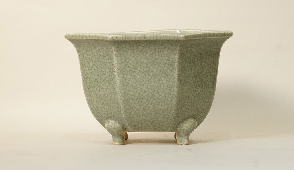 Eimei Octagonal Bonsai Pot in Celadon 6.8"(17.5cm) E415 +++Shipping Free