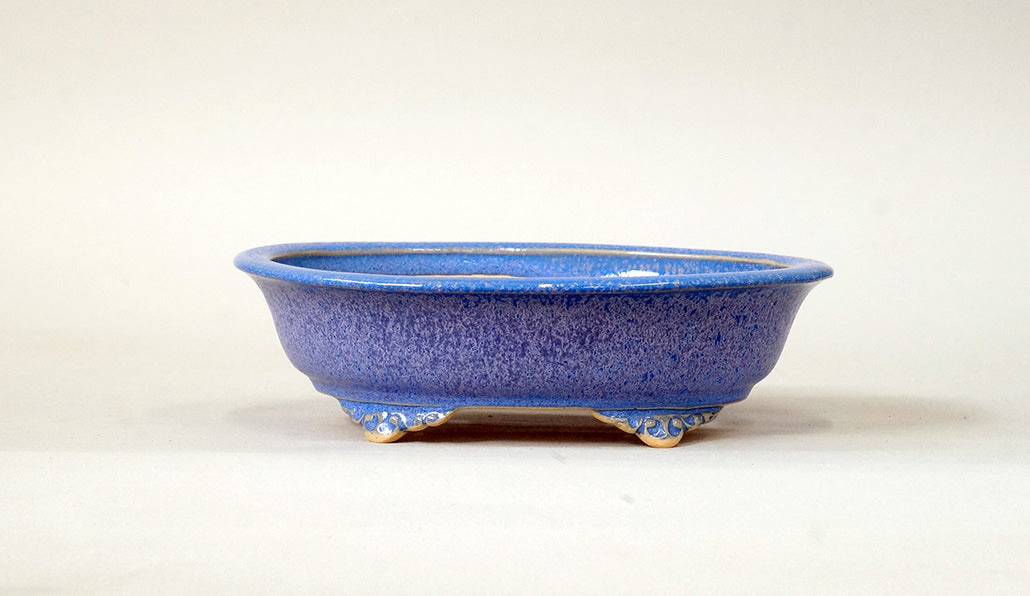 Eimei Oval Bonsai Pot with Rim,  in Purple glaze 7.2"(18.5cm)  E558 +++ Shipping Free
