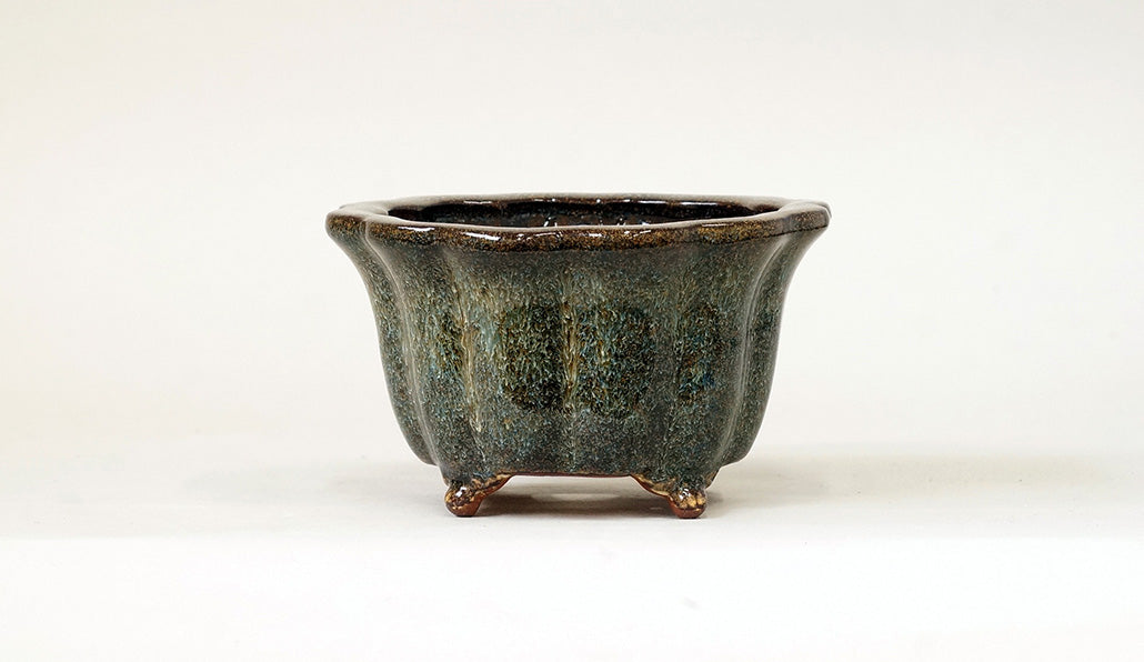 Eimei Flower Shaped Bonsai Pot in Namako Glaze 5"(12.7cm) E560 +++ Shipping Free