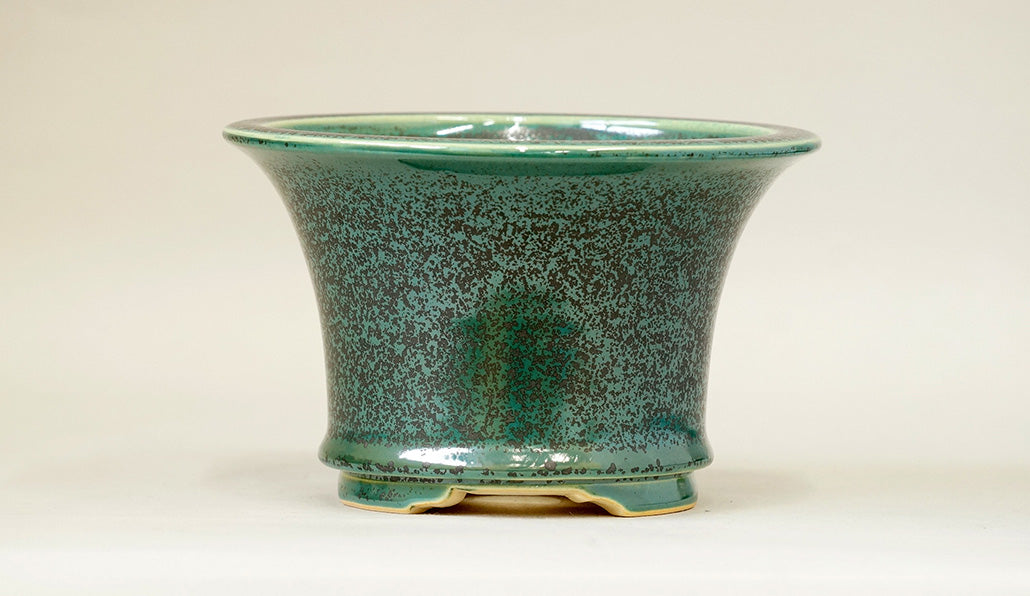 Eimei Round Bonsai Pot in Blue Oribe 5.9"(15cm) E568 +++ Shipping Free