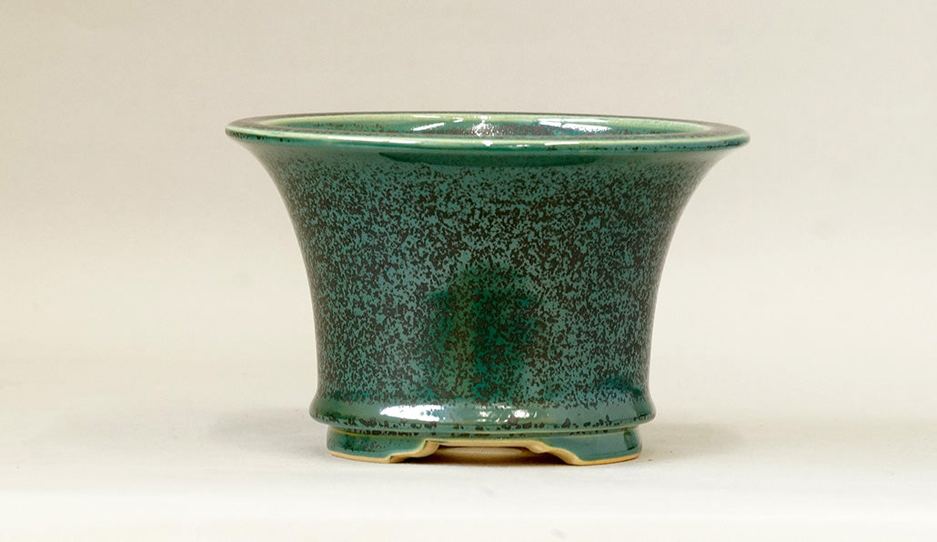 Eimei Round Bonsai Pot in Blue Oribe 5.9"(15cm) E568 +++ Shipping Free