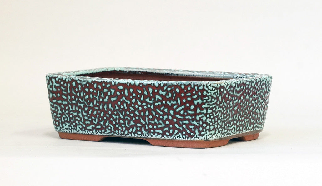 Eimei  Red & Blue Rectangle Kairagi Bonsai Pot 7.4"(19cm) E573 +++ Shipping Free