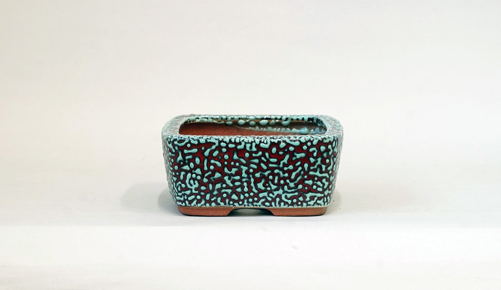 Eimei  Red & Blue Rectangle Kairagi Bonsai Pot 7.4"(19cm) E574 +++ Shipping Free