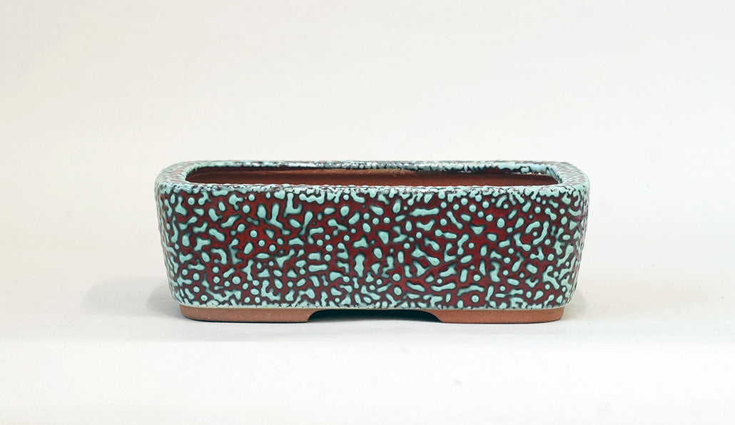 Eimei  Red & Blue Rectangle Kairagi Bonsai Pot 7.4"(19cm) E574 +++ Shipping Free