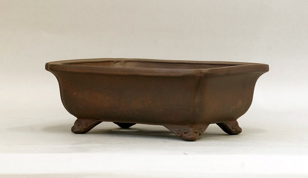 Eimei Unglazed Rectangle Bonsai Pot  with Cloud Feet 7.6"(19.3cm) E582 +++ Shipping Free