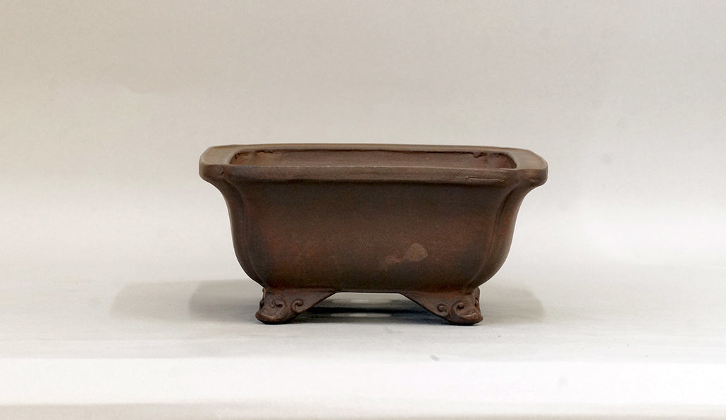 Eimei Unglazed Rectangle Bonsai Pot  with Cloud Feet 7.6"(19.3cm) E582 +++ Shipping Free