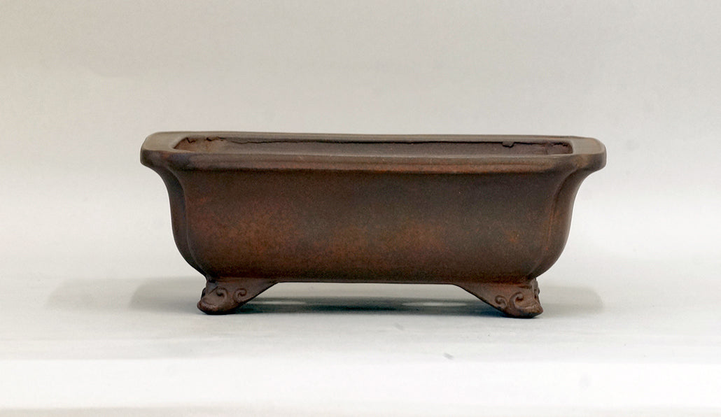 Eimei Unglazed Rectangle Bonsai Pot  with Cloud Feet 7.6"(19.3cm) E582 +++ Shipping Free