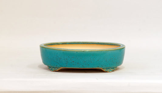 Eimei Blue Oribe Glazed Oval Bonsai Pot 7"(18cm) E619