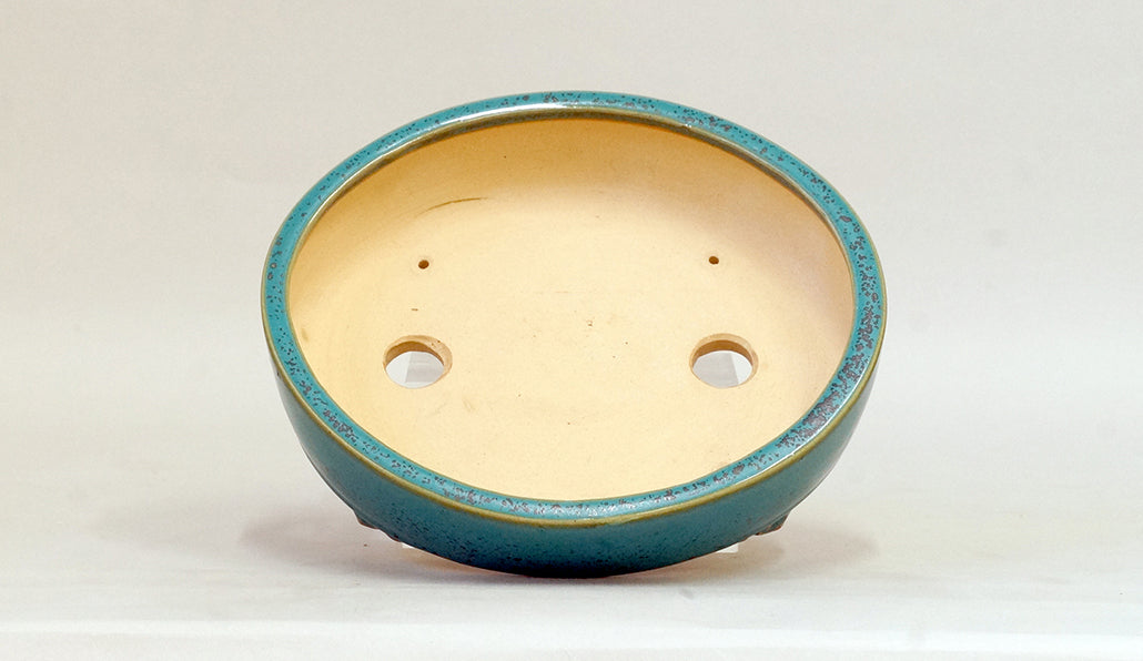 Eimei Blue Oribe Glazed Oval Bonsai Pot 7"(18cm) E619