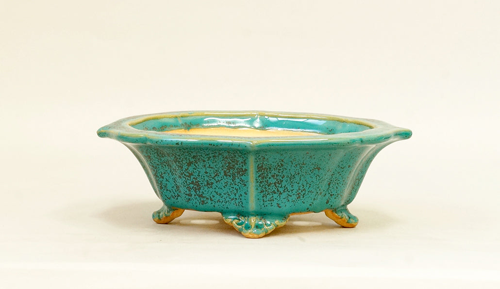 Eimei Kenmokko Bonsai Pot in Blue Oribe 7.48" (19cm) E622