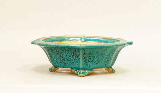 Eimei Kenmokko Bonsai Pot in Blue Oribe 7.48" (19cm) E622