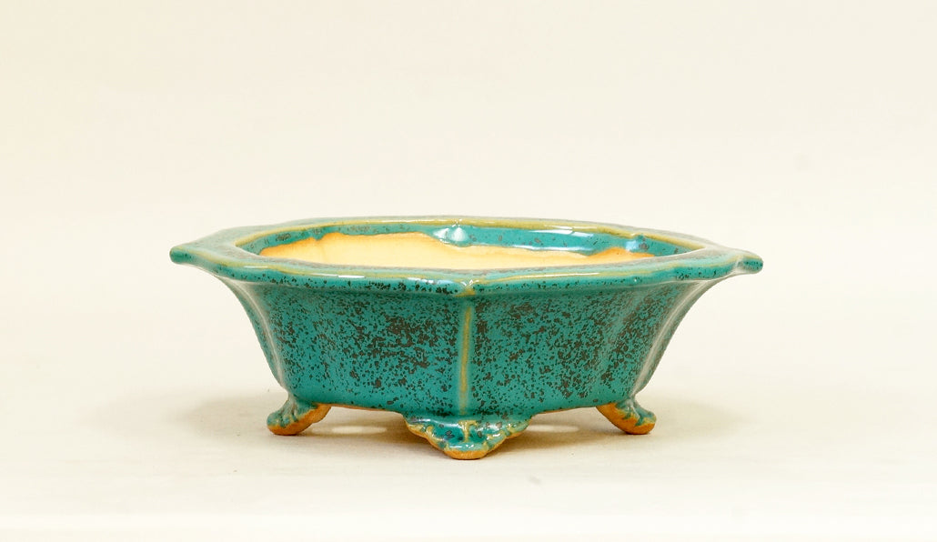 Eimei Kenmokko Bonsai Pot in Blue Oribe 7.48" (19cm) E622