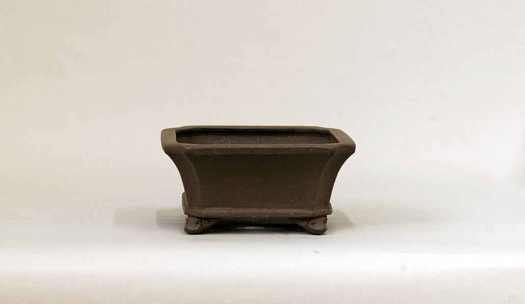 Eimei Unglazed Rectangle Bonsai Pot with Cut Corners 6.14"(15.7cm) E631