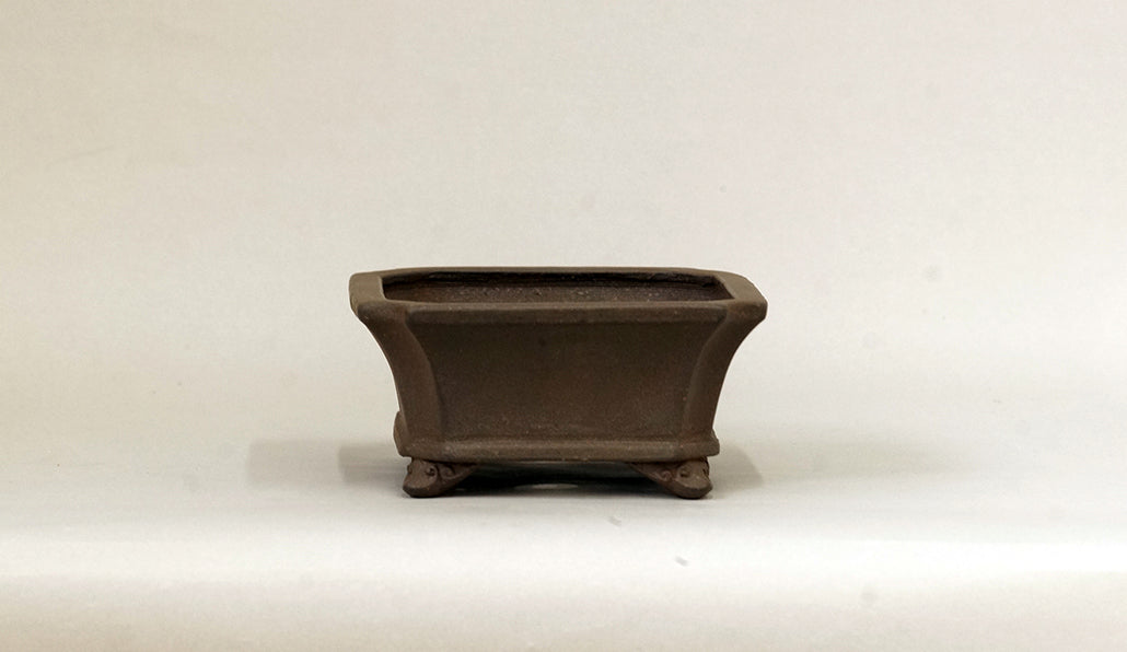 Eimei Unglazed Rectangle Bonsai Pot with Cut Corners 6.14"(15.7cm) E631